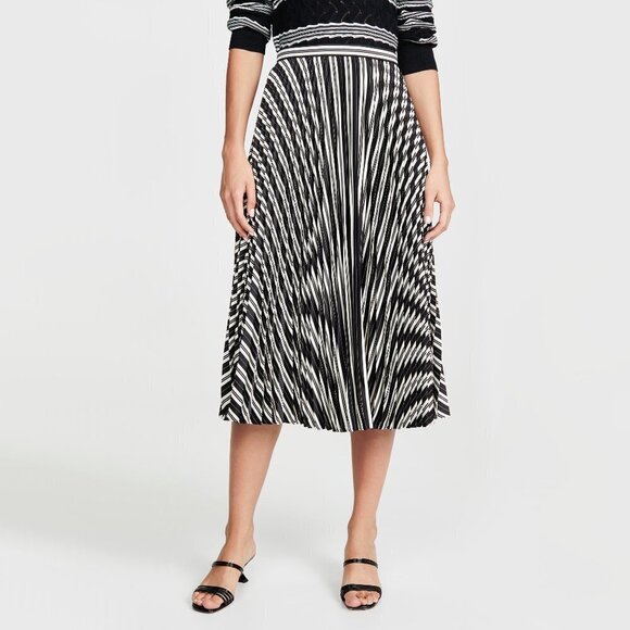 NWT Club Monaco black & cream pleated stripe print midi skirt, 2 - Picture 2 of 6